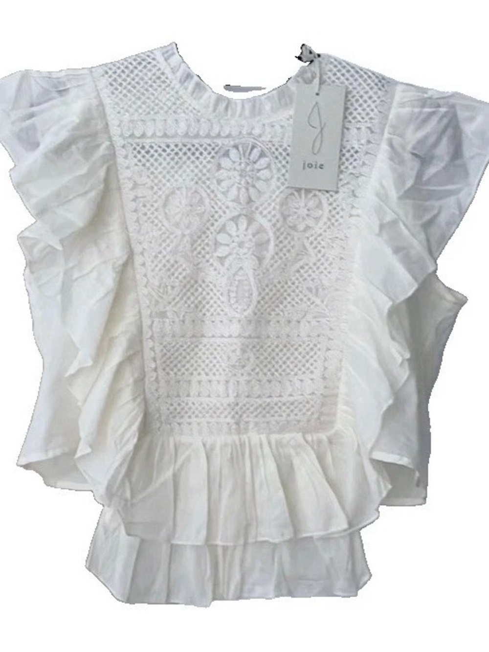 Joie White Crochet-Front Ruffle Sleeve Camisole